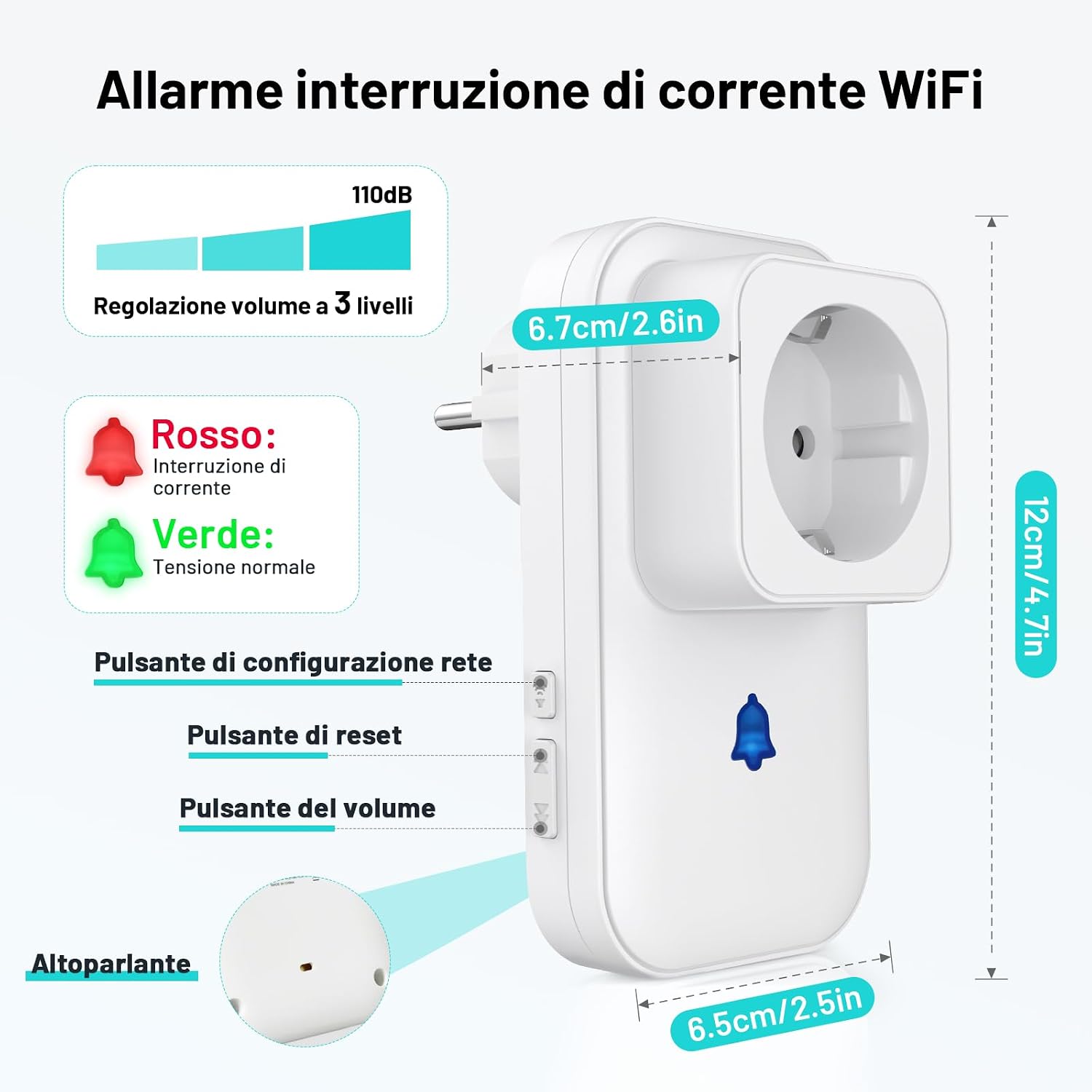 Detalle 2 de COTINSE WIFIL5D stroomuitvalmelder met 110 dB-alarm en wifi-app