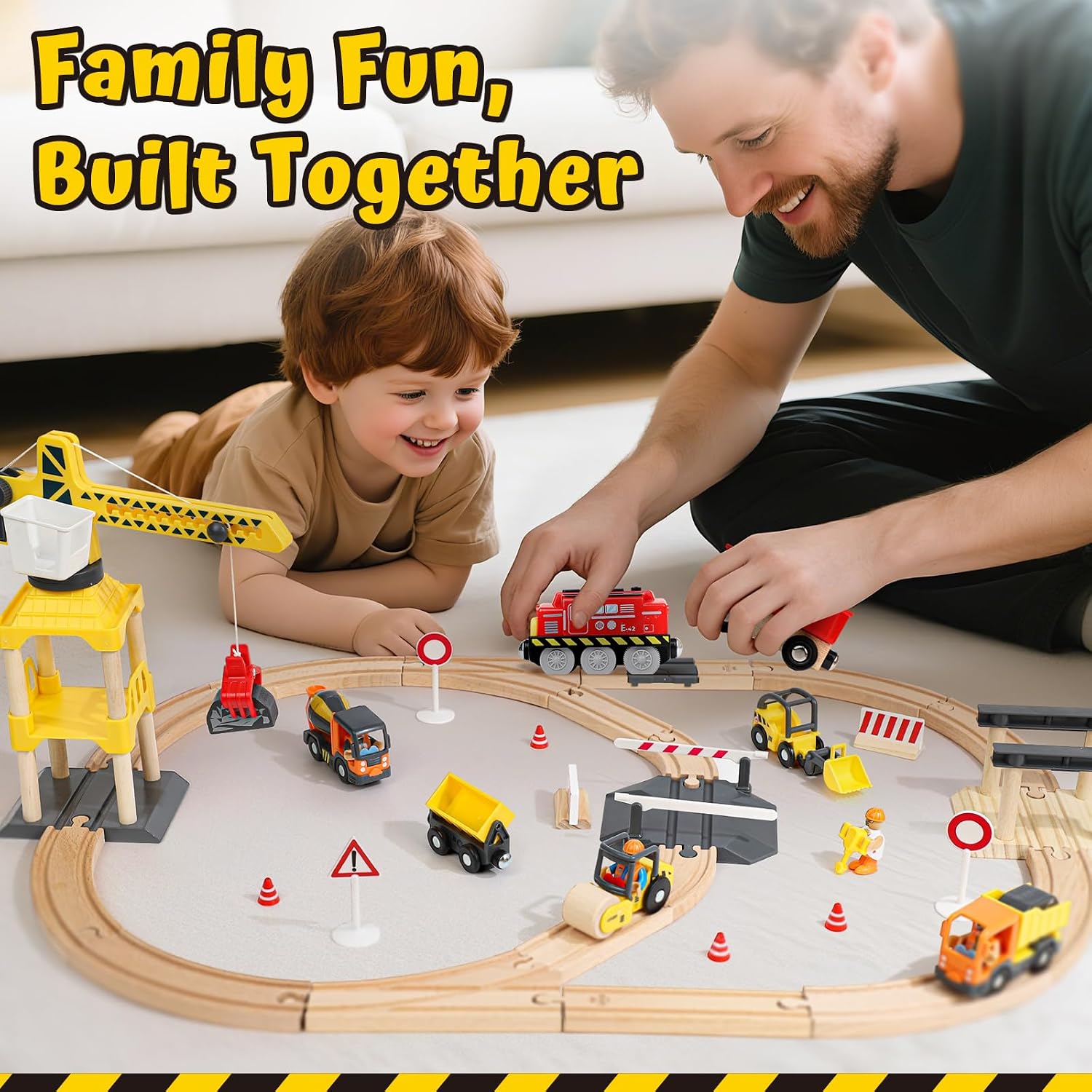 Thumbnail 6 de Lehoo Castle 68pc Toddler Construction Train Set with Crane (Wooden Railway Toy, ages 3+)