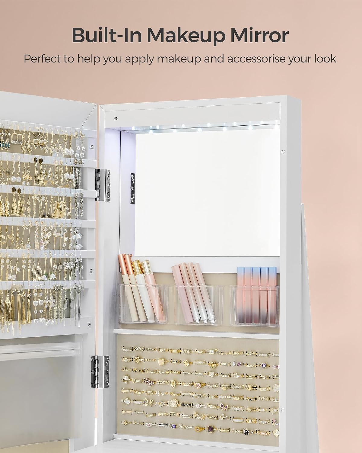 Thumbnail 2 de SONGMICS BERIT JJC007W02 360° Swivel Jewellery Cabinet with LED Lights