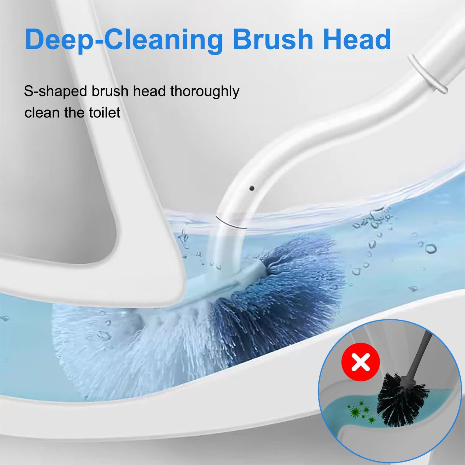 Thumbnail 2 de SUIXI lot de 4 brosses de toilette avec nettoyeur de bordures et manche long courbé (blanc)