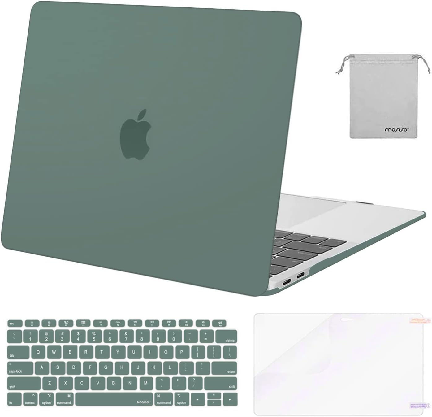MOSISO Compatible MacBook Air 13-inch Case (A2179 / A1932) with Keyboard Cover, Screen Film & Storage Bag, Midnight Green