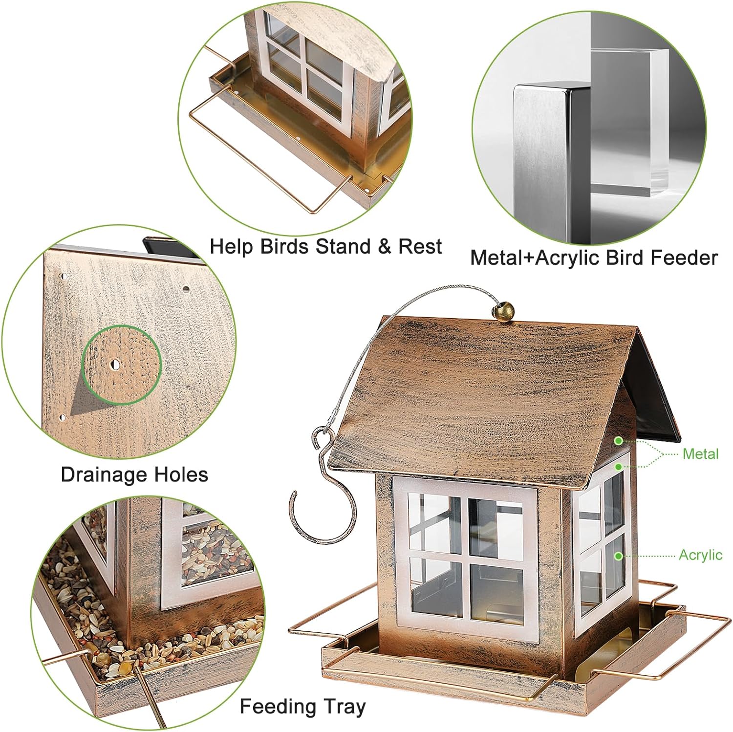 Detalle de IWTTWY Bird Feeder Hanging: Heavy Duty Metal, Squirrel-Proof, Large Capacity