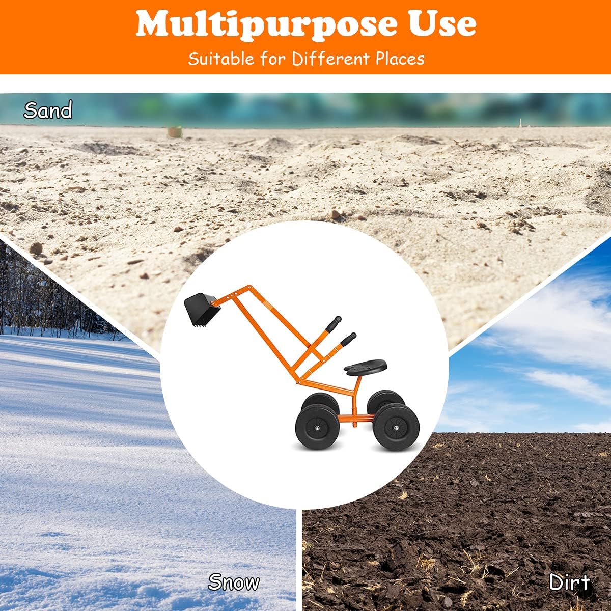 Detalle 2 de HONEY JOY Ride-On Sand Digger, Orange, Metal Frame and Four Wheels