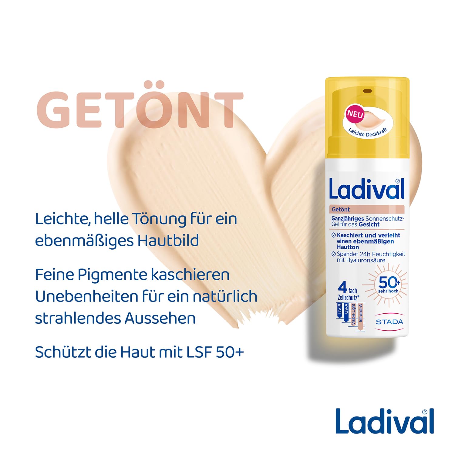 Detalle de Ladival Getönt Sonnenschutz-Gel LSF 50+ für das Gesicht – getönte Tagespflege mit Feuchtigkeit