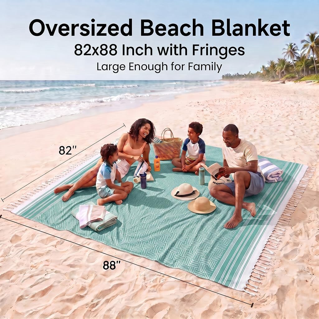 Thumbnail 1 de Yongoes XL-23-Teal Oversized Turkish Beach Towel Blanket, Teal Cotton Blend