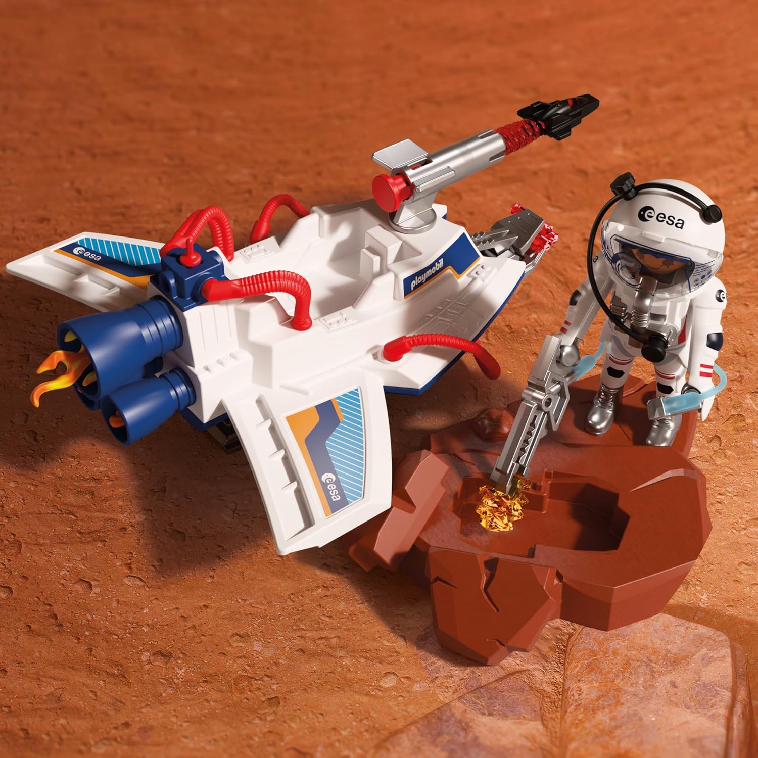Detalle de PLAYMOBIL Space ESA Space Glider con Astronauta (72013) – velivolo volante con tiro e braccio afferrante