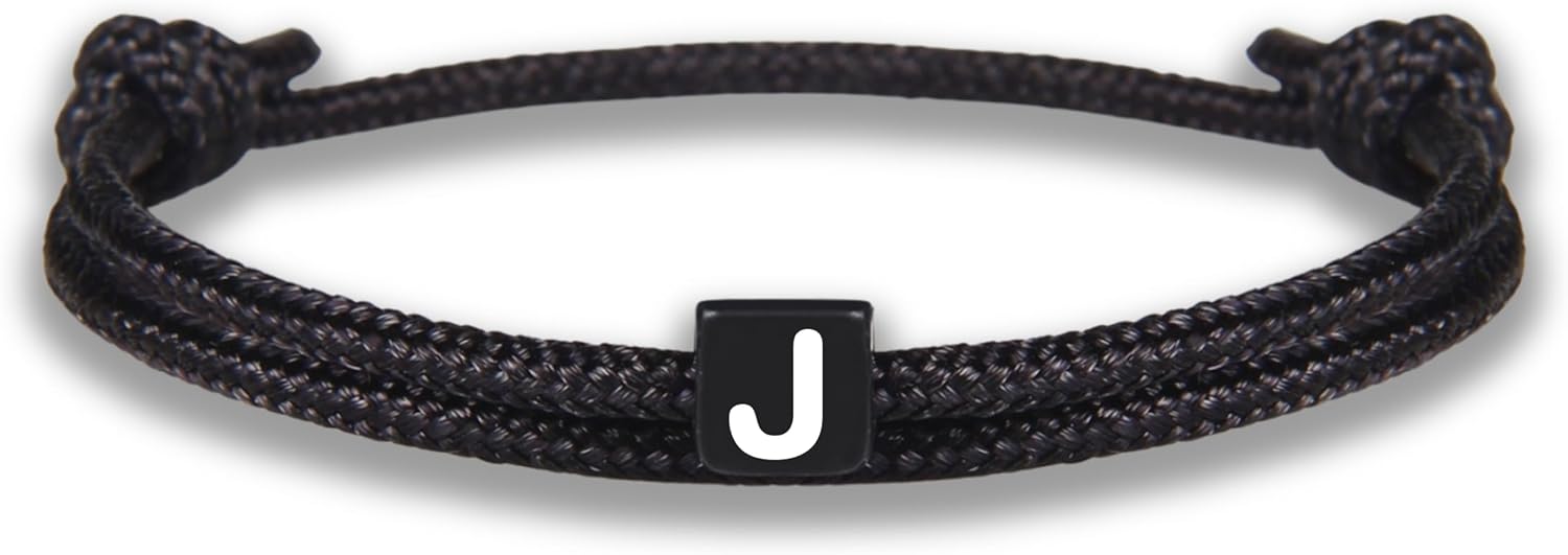 Detalle de GD GOOD.designs Bracelet d’amitié noir en corde avec lettre – réglable de 14 à 24 cm, avec pendentif