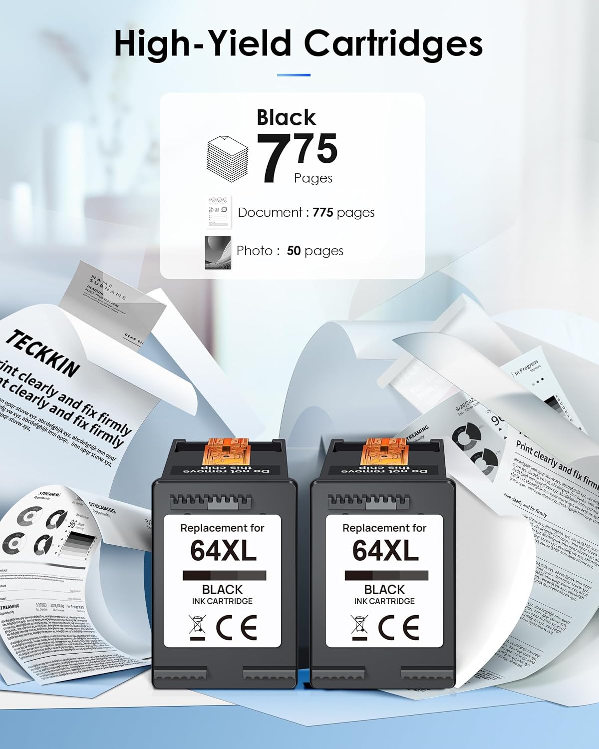 Detalle de TECKKIN 64XL Remanufactured Black Ink Cartridges, 2-Pack for HP ENVY Photo