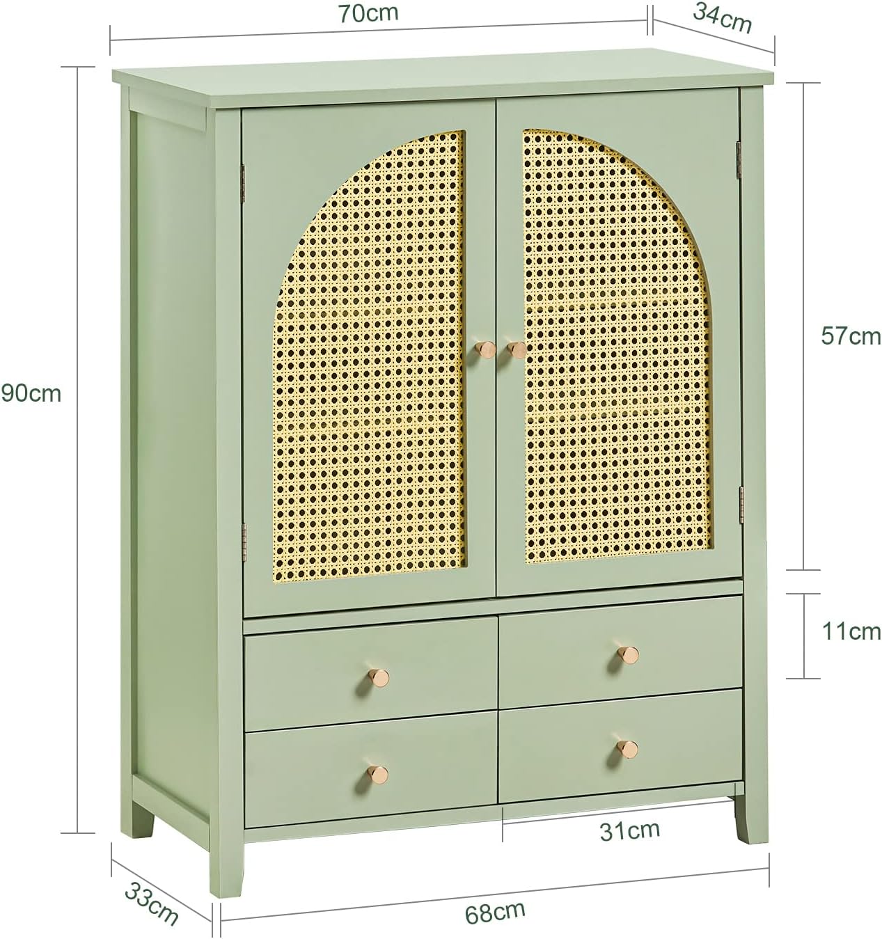 Thumbnail 2 de SoBuy Meuble de Rangement Entrée – Commode Buffet Vert 70x34x90 cm (FSB72-GR)