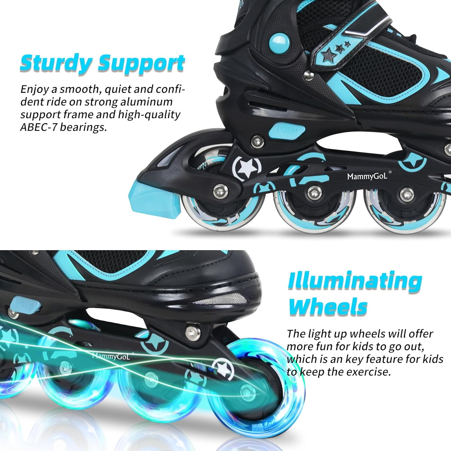 Thumbnail 2 de MammyGol Adjustable Inline Skates for Kids (4 Sizes) with Light Up Wheels