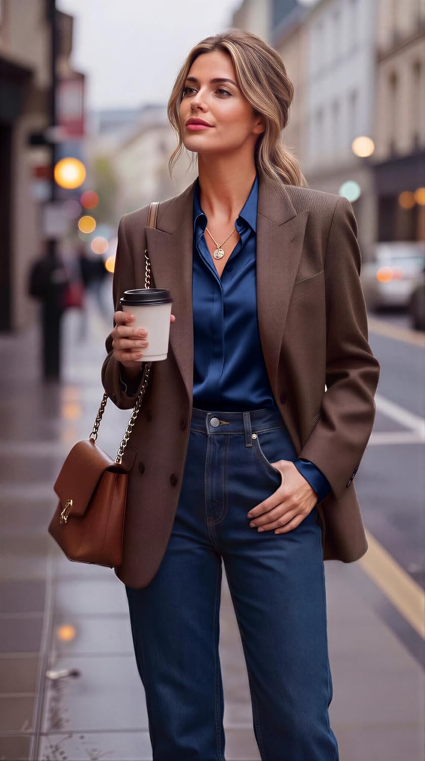 Thumbnail 5 de Zeagoo Satin Blouses for Women: Casual Silk-Feel Button-Down Top