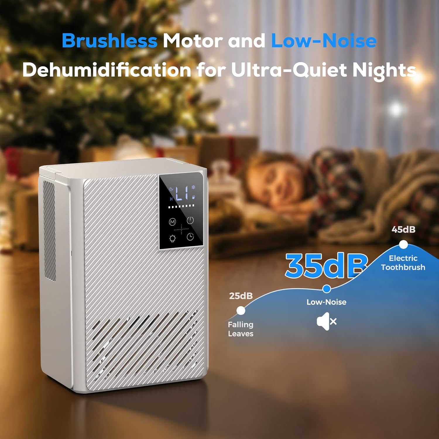Detalle de Deumidificatore portatile 2500 ml con comandi touch, luci a 7 colori e spegnimento automatico — ideale per casa, bagno e ufficio