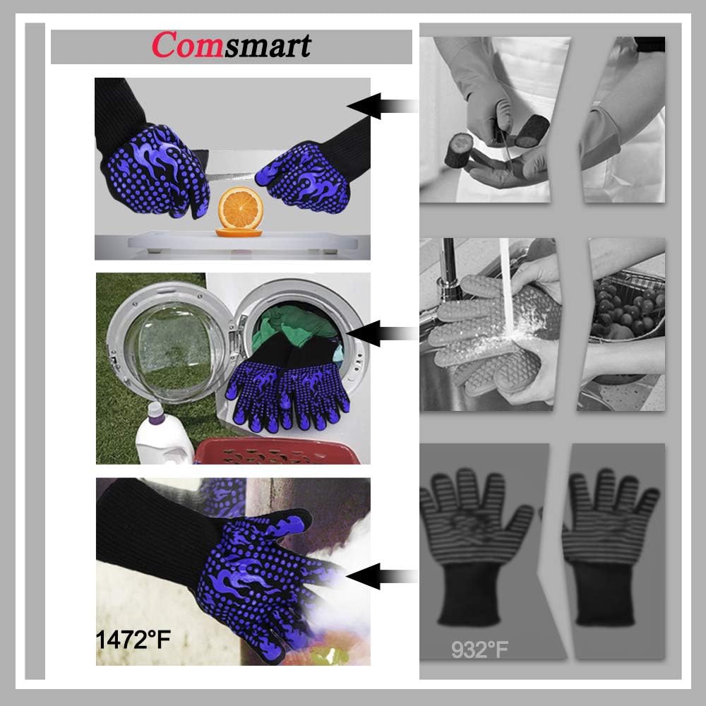 Thumbnail 4 de Comsmart BBQ Gloves, 1472°F Heat-Resistant Silicone Oven Mitts, Non-Slip Grip