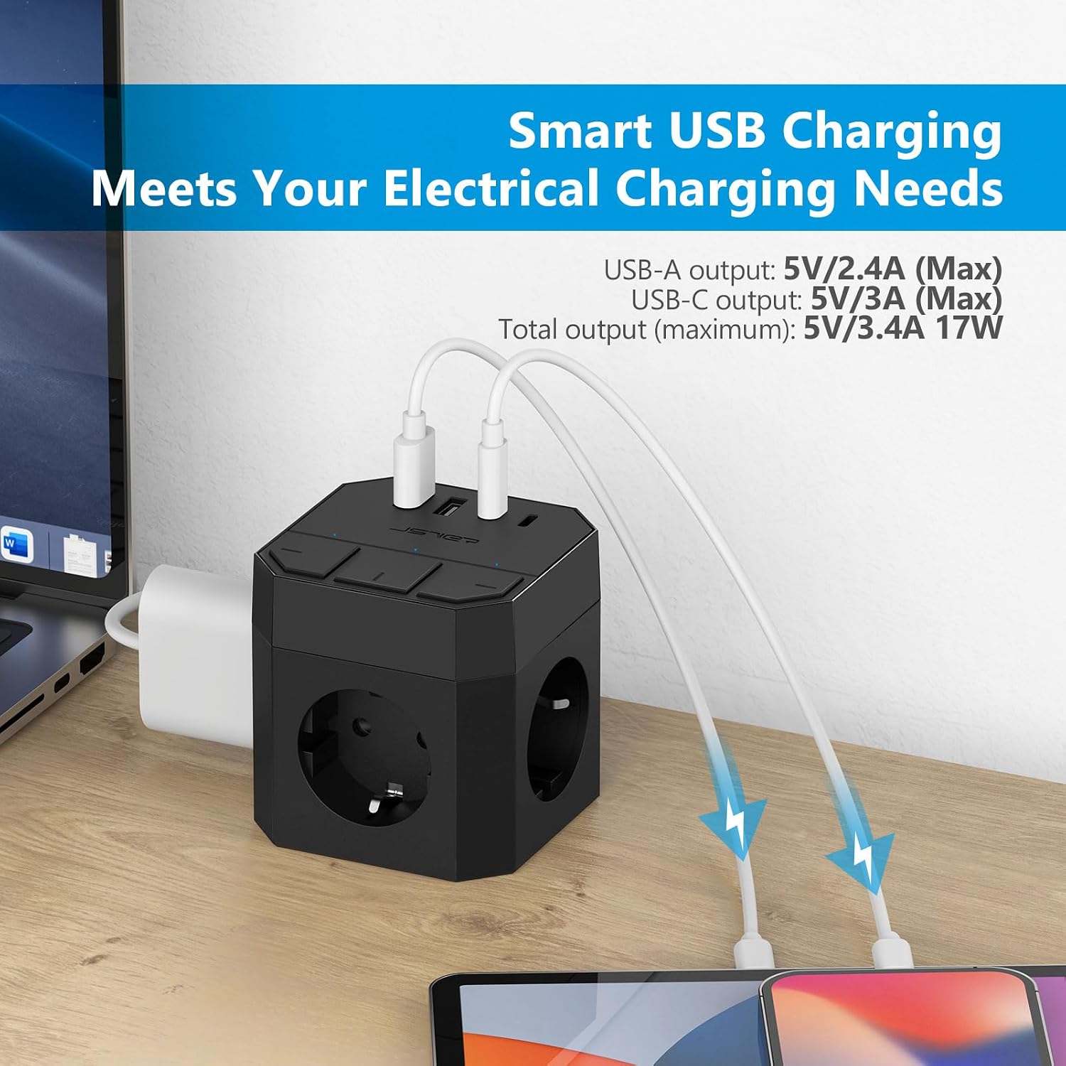 Detalle 1 de JSVER Multiprise Cube USB C 3680W 16A