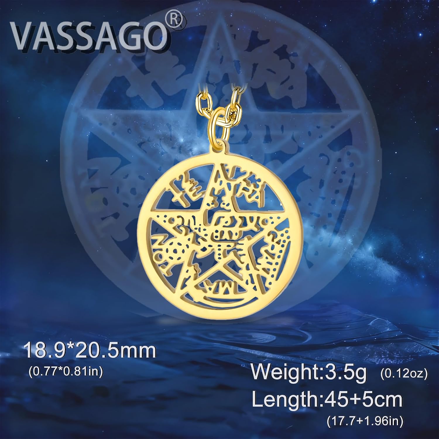 Detalle de VASSAGO Hexen Knoten Halskette mit Tetragrammaton und Pentagramm – Edelstahl