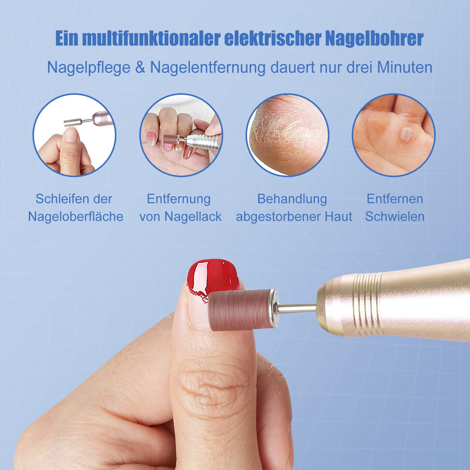 Detalle de FOLAI Elektrischer Nagelschneider: Kabellose Vielfalt für Gel-, Acryl- und Hornhautpflege