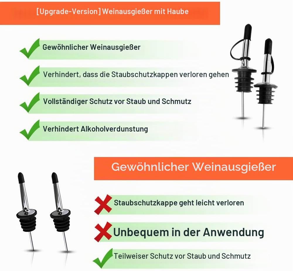 Detalle de BALTRE 12 Stück Edelstahl-Ausgießer mit Verschluss – Präzise Flaschenöffnung für Spirituosen und Olivenöl