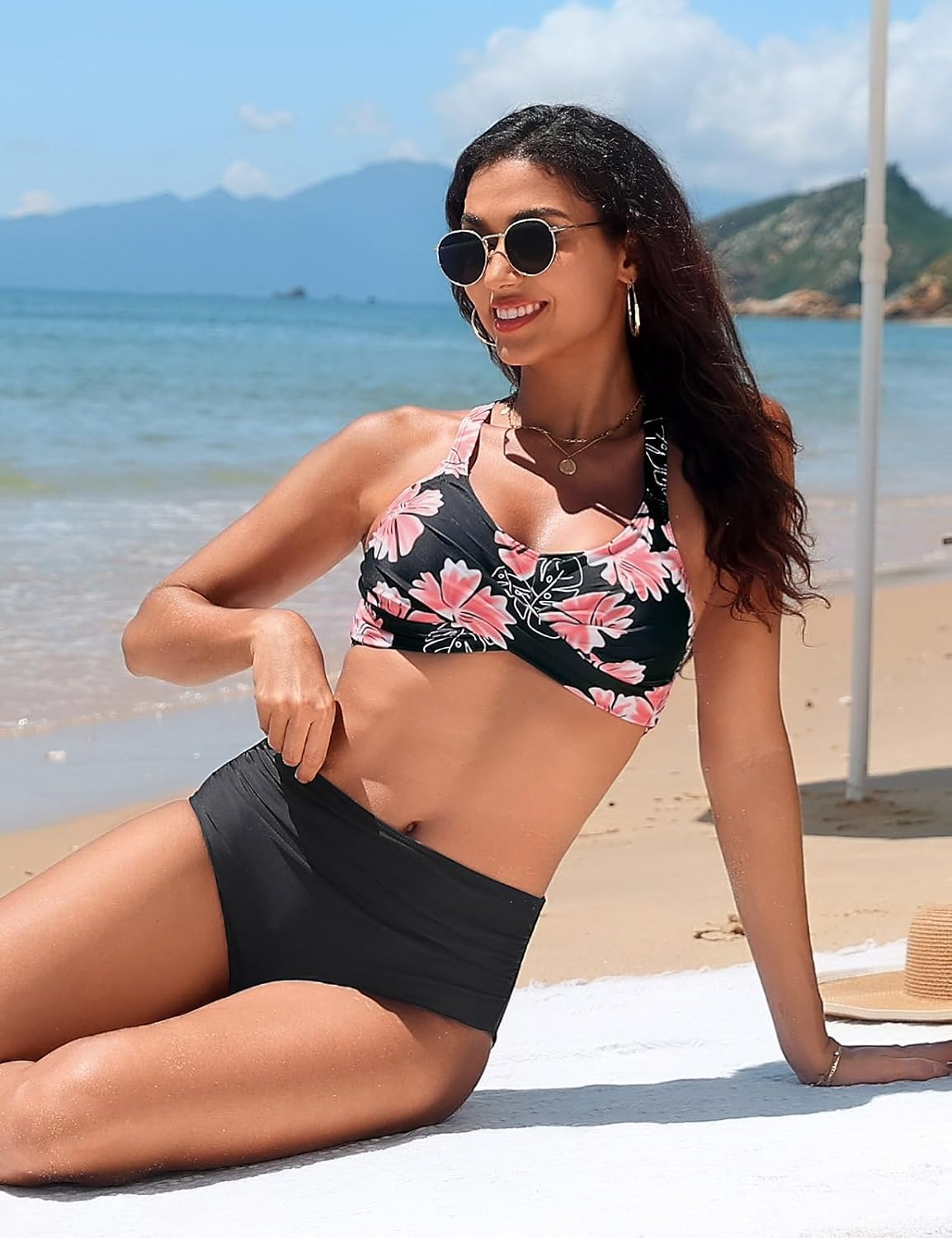 Detalle 2 de heekpek Bikini Sets for Women: Tummy Control Two-Piece Swimsuit with V-Neck Cross Top and High-Waisted Bottoms