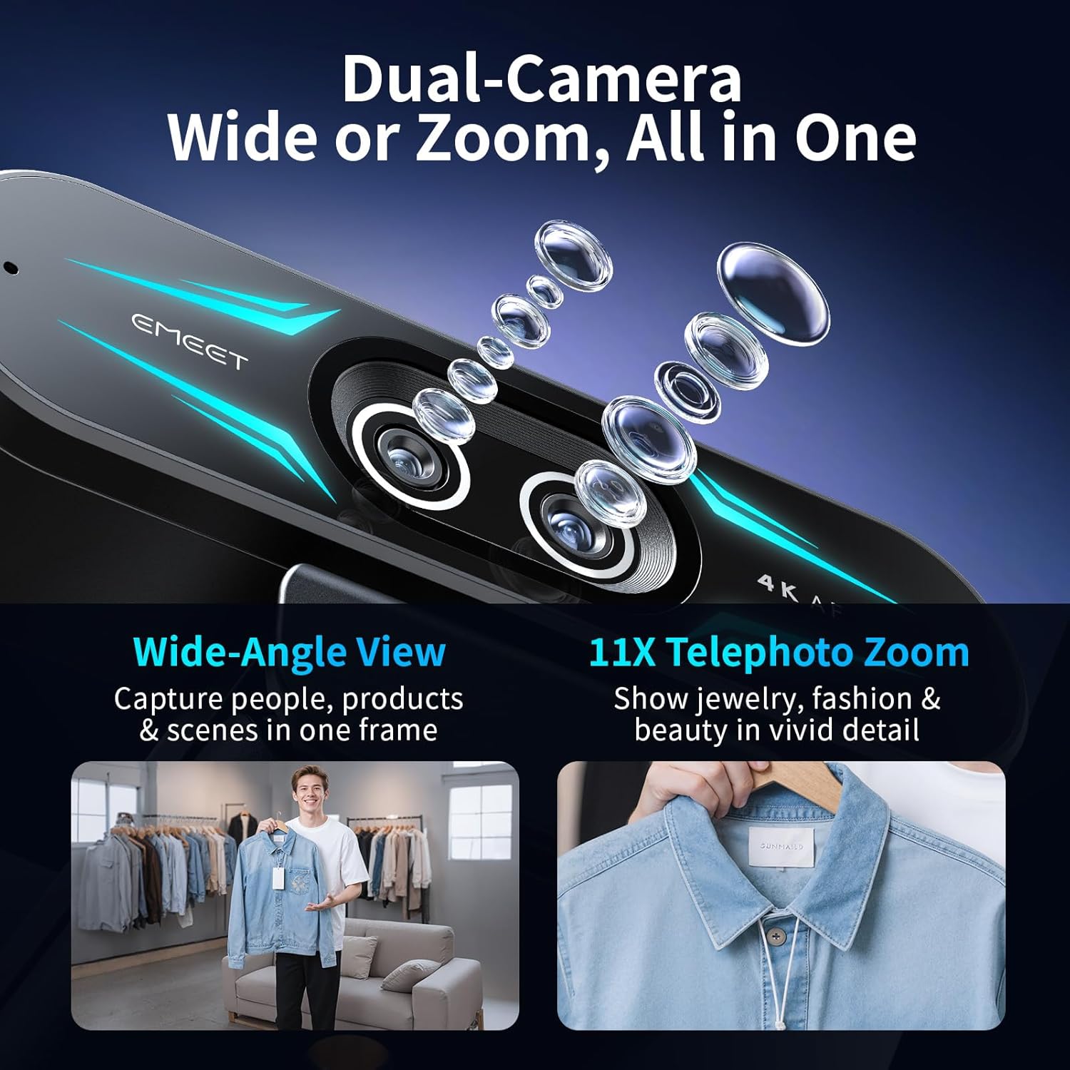 Thumbnail 2 de EMEET C60E Dual-Camera 4K Webcam for Streaming