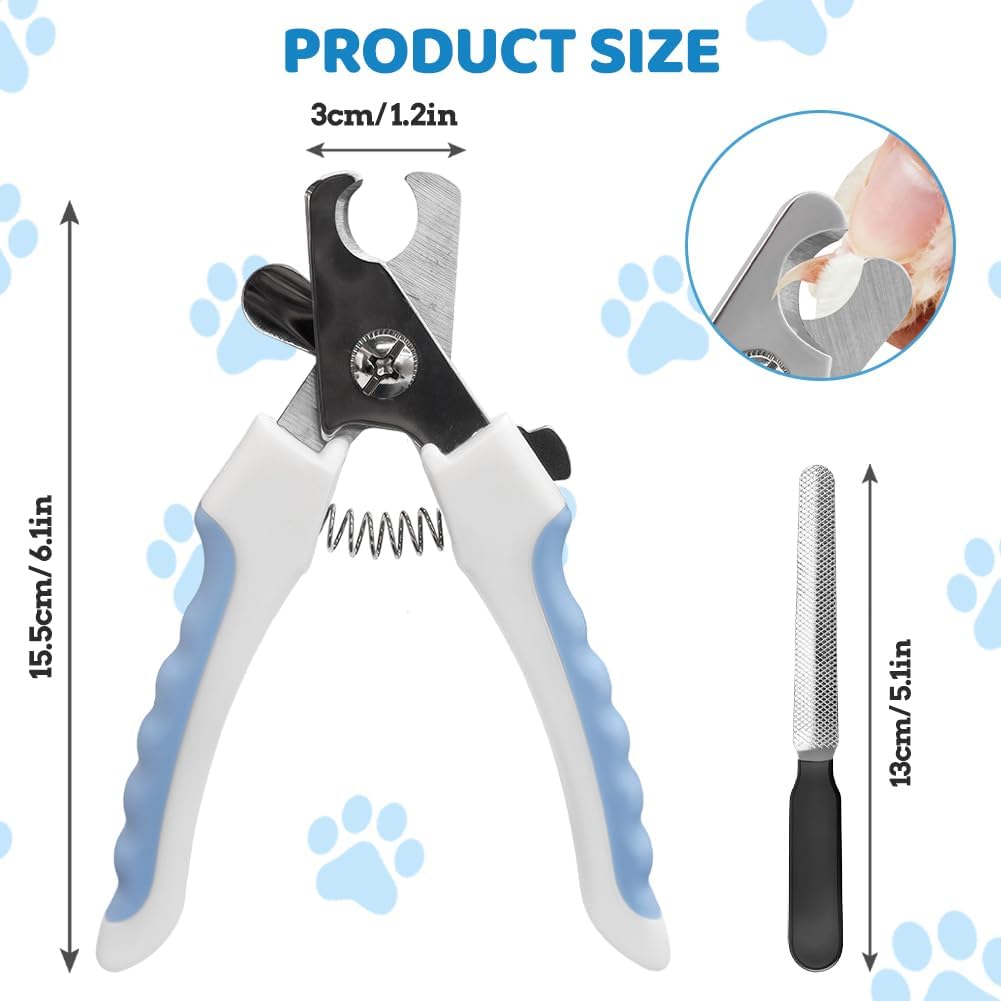 Thumbnail 6 de AMFUN Tagliaunghie per cane e gatto con guardia, in acciaio inox (blu e bianco) con lima e blocco di sicurezza