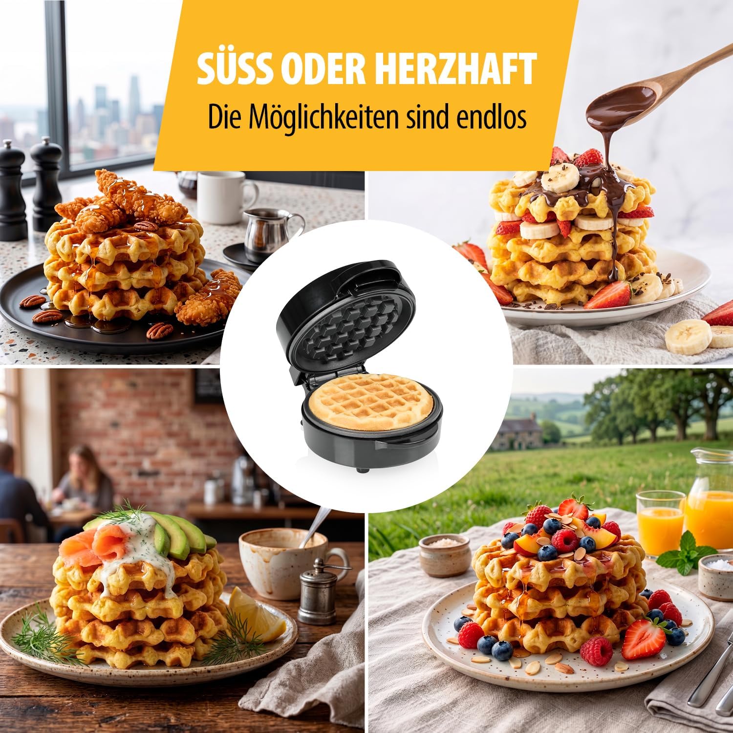 Detalle de Tristar Mini-Waffeleisen WF-2109: Runde Waffeln kompakt und zuverlässig