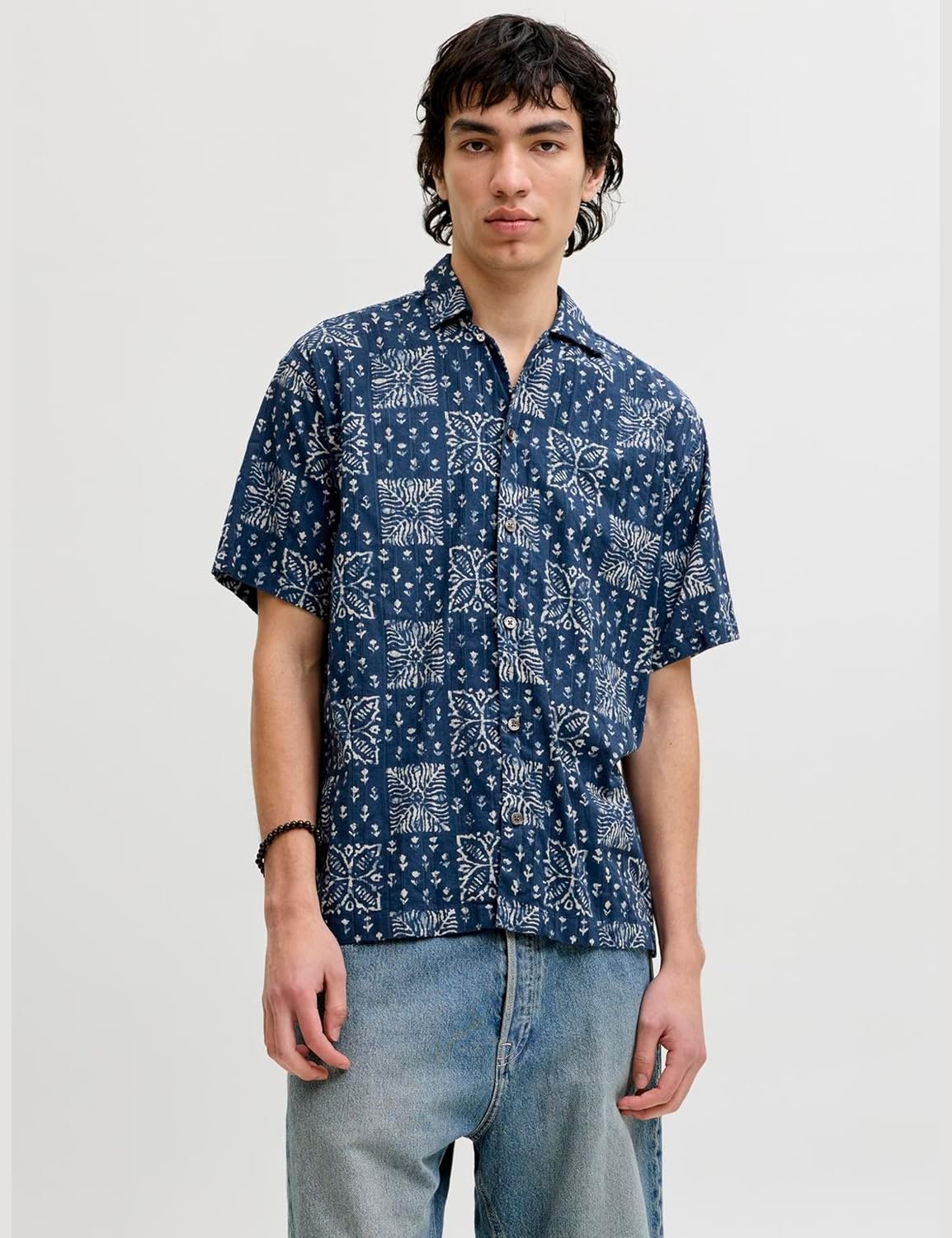 Detalle de Jack & Jones Jprblulyon Print Dobby S/S Shirt SN Uomo
