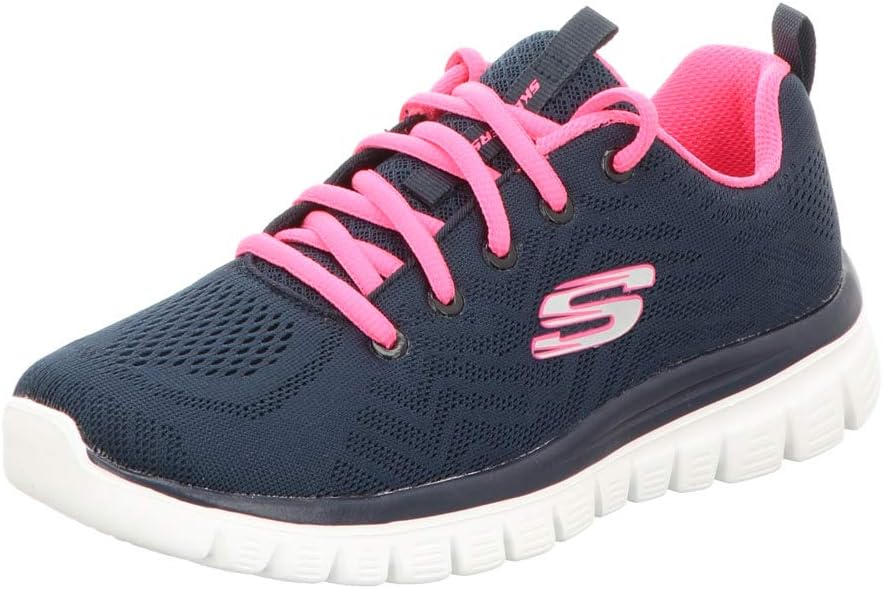 Detalle de Skechers Damen Graceful Get Connected Sneakers – Navy Mesh, Hot Pink Trim, Größe 40 EU