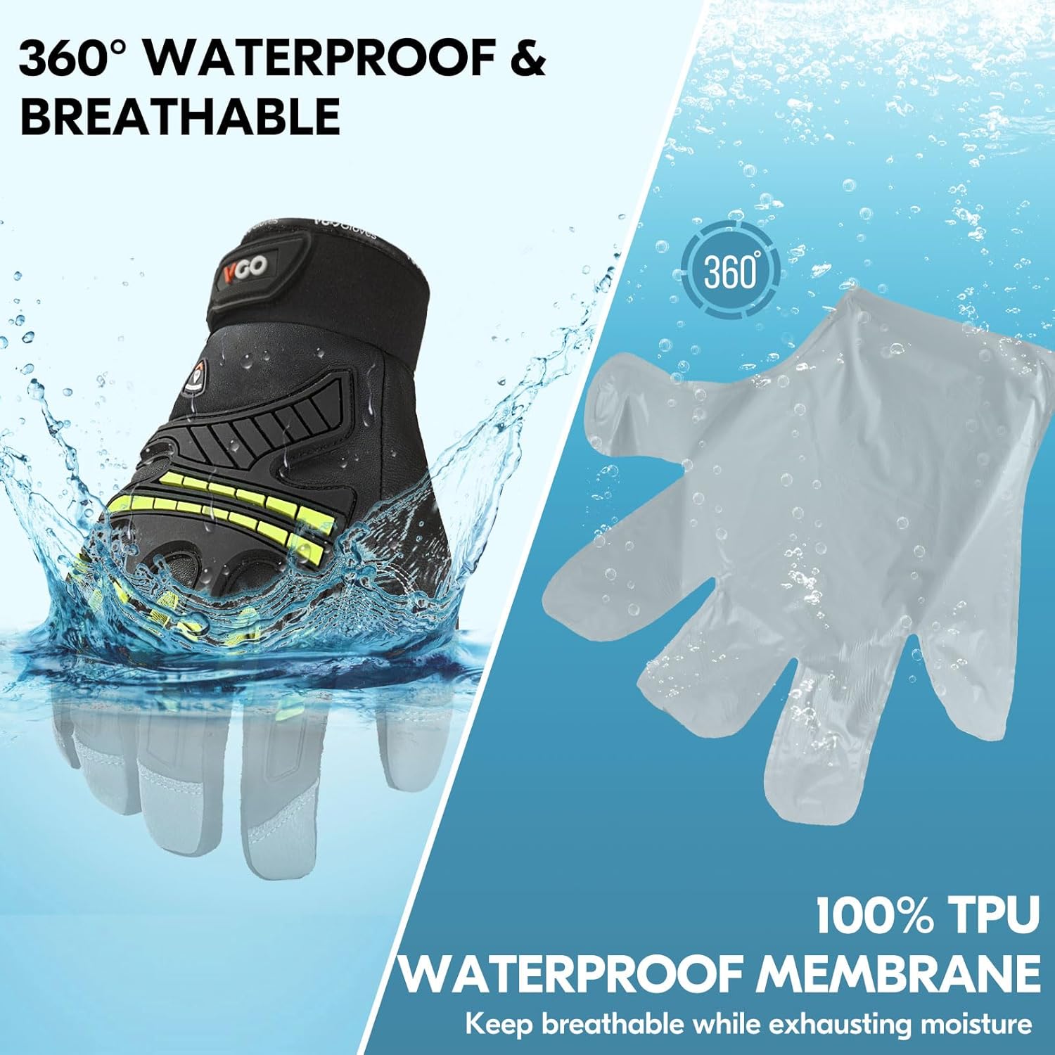 Thumbnail 2 de Vgo... Thermal Work Gloves Waterproof Touchscreen with 3M Thinsulate -20℃