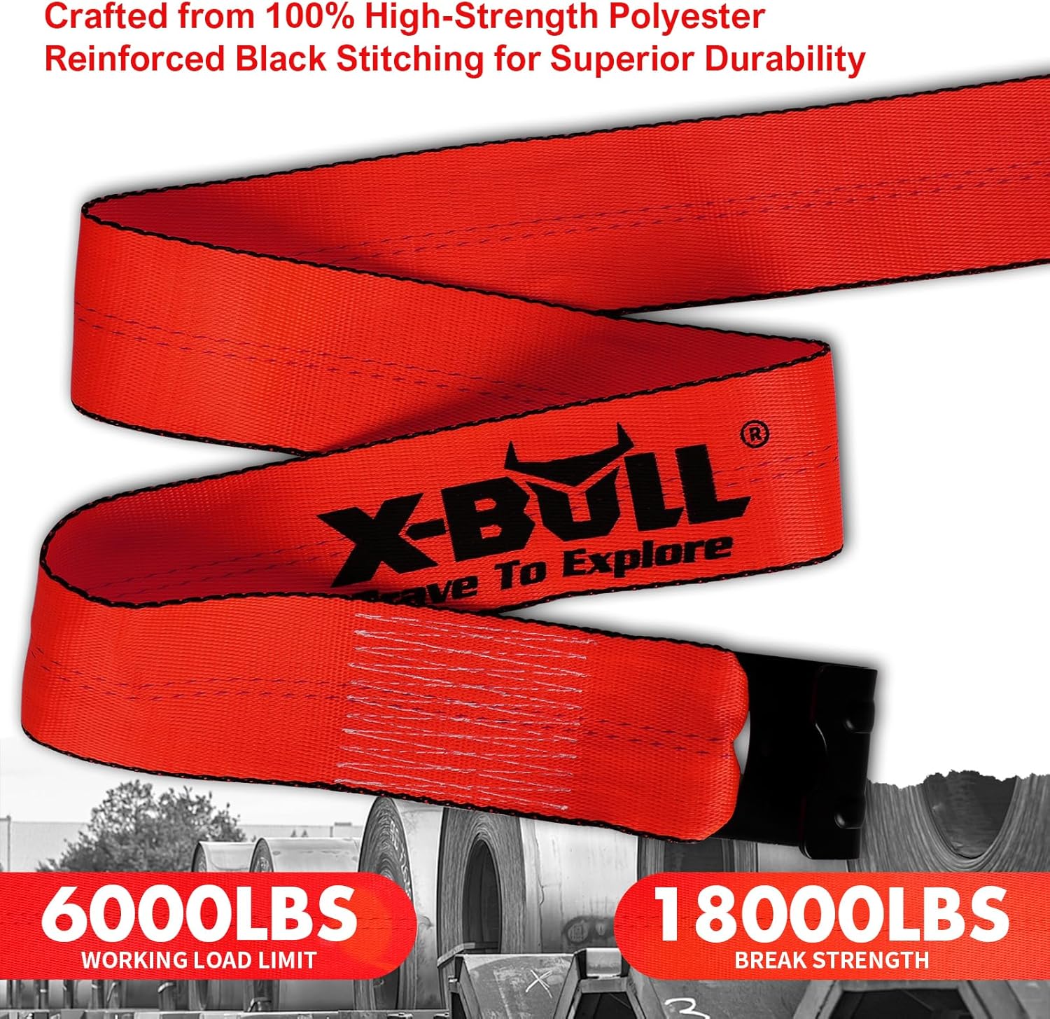 Thumbnail 2 de X-BULL 4" x 30' Winch Straps (10 Pack) — 18,000 lbs Break Strength, 6,000 lbs WLL