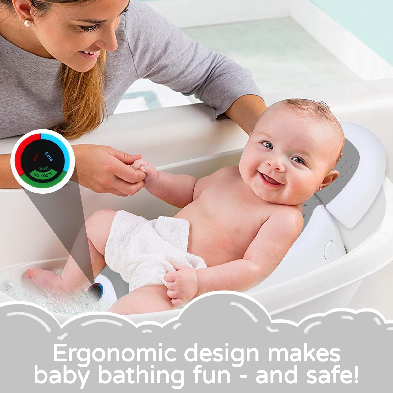 Thumbnail 1 de babove Baby Bath Support with Thermometer — Collapsible Newborn Bathtub for Babies Under 6 Months (Gray)