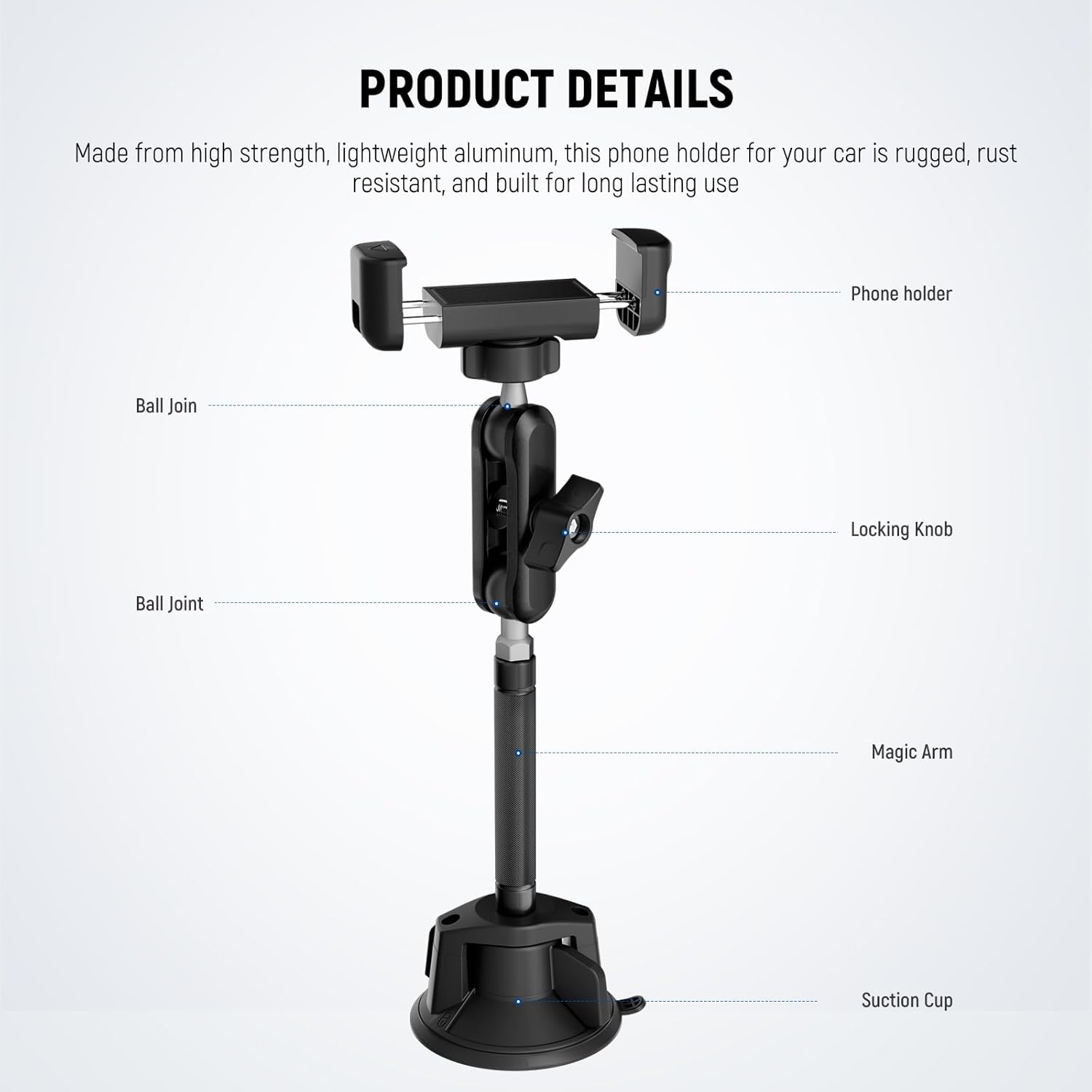 Thumbnail 4 de NEEWER PA137 Car Phone Holder with 360° Rotating Metal Arm and Vacuum Suction Cup
