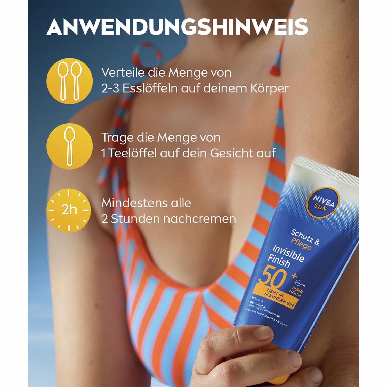 Thumbnail 4 de NIVEA SUN Schutz & Pflege Invisible Finish LSF 50+ mit Hyaluron – wasserfester Sonnenschutz ohne weiße Rückstände (150 ml)