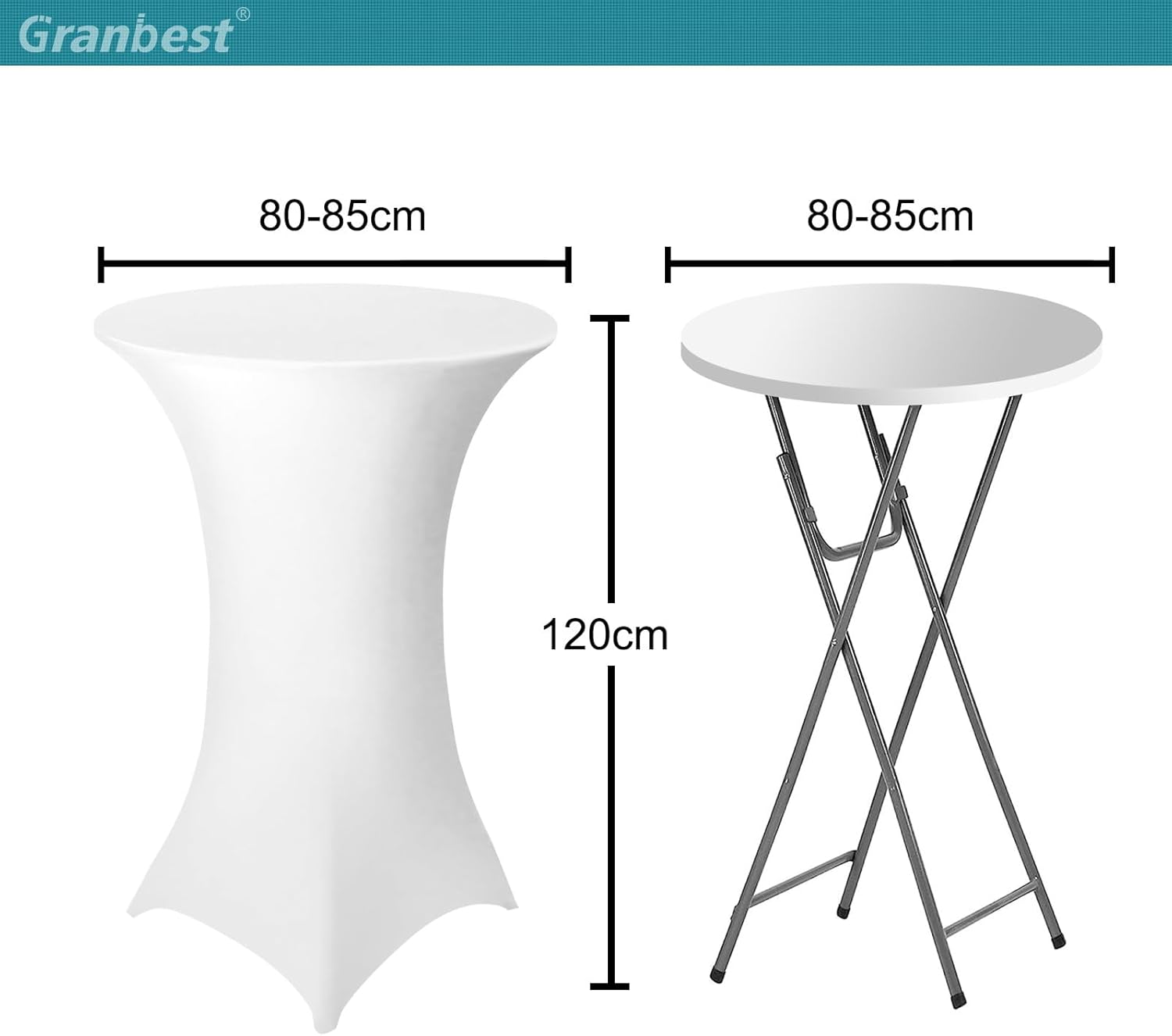 Thumbnail 6 de Granbest Pack de 2 Fundas de Mesa de Cóctel Spandex Blancas 🍹
