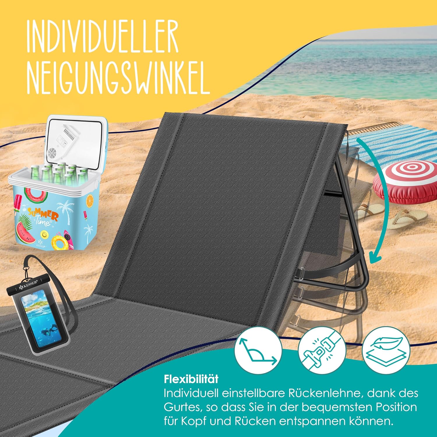 Thumbnail 4 de KESSER® 2er Set Strandmatte klappbar mit verstellbarer Rückenlehne – vielseitige Liege für Strand, Garten und Terrasse