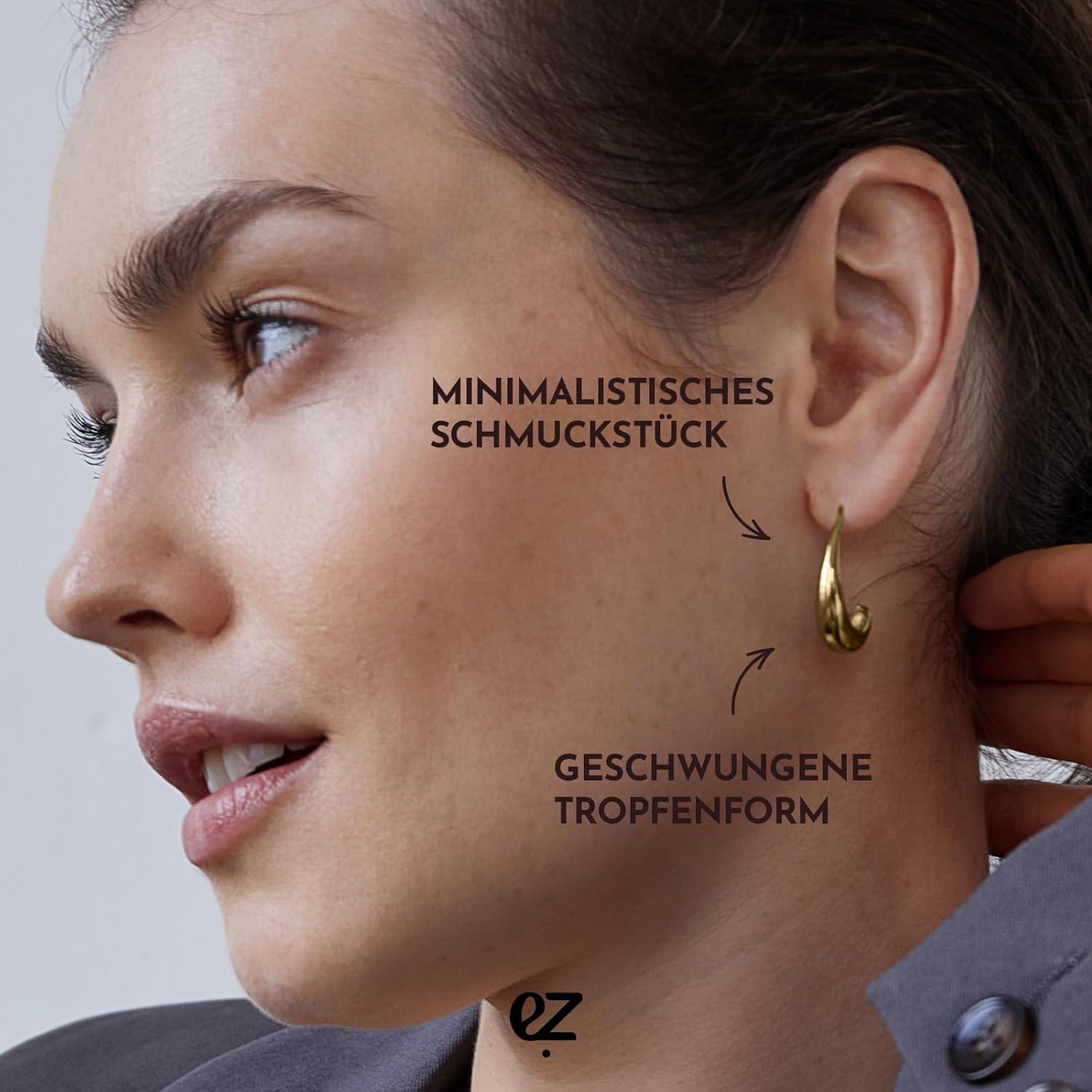 Thumbnail 1 de Echtzeit Creole „The Classy Drop“ – tropfenförmige Edelstahl-Ohrringe (2,2 cm) in Gold, Silber oder Roségold