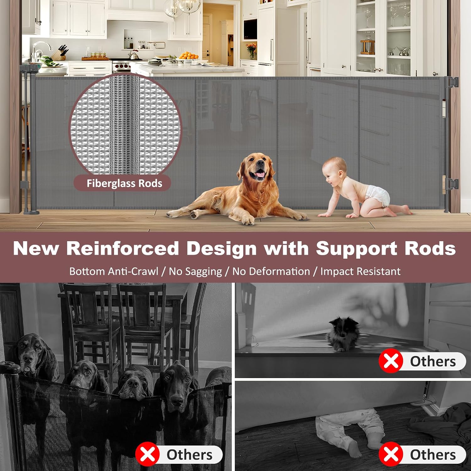 Detalle de 41" Extra Tall Retractable Pet Gate, Up to 100" Wide, Gray