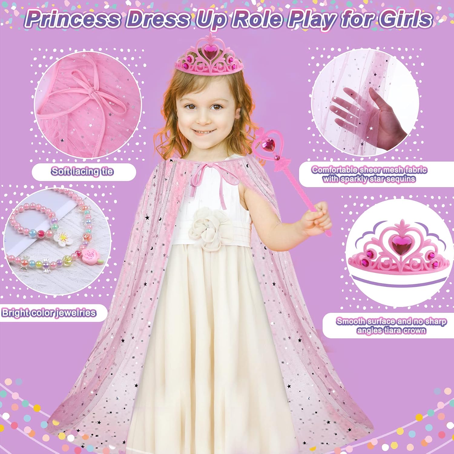 Detalle de Tea Party Set for Little Girls (36-Piece Princess Pretend Play Set) with Dress-Up Accessories