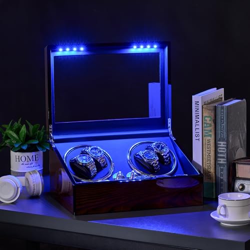 Thumbnail 8 de BEWISHOME Watch Winders for Automatic Watches: 4‑Position Winder Box with Glass Lid and LED Show