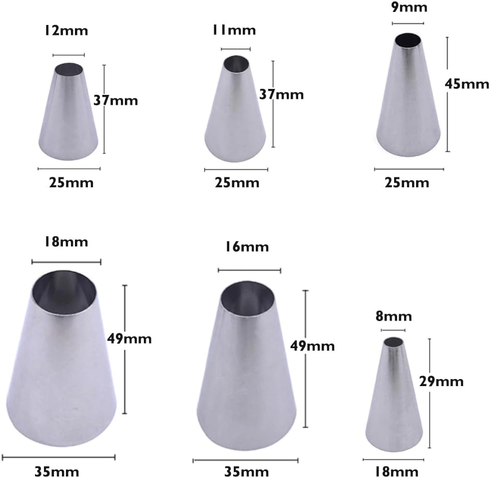 Thumbnail 3 de Large Round Piping Tip Set – #12, R18L, R16L, 3A, 2A, 1A Round Nozzles for Macarons, Cake, Cookies