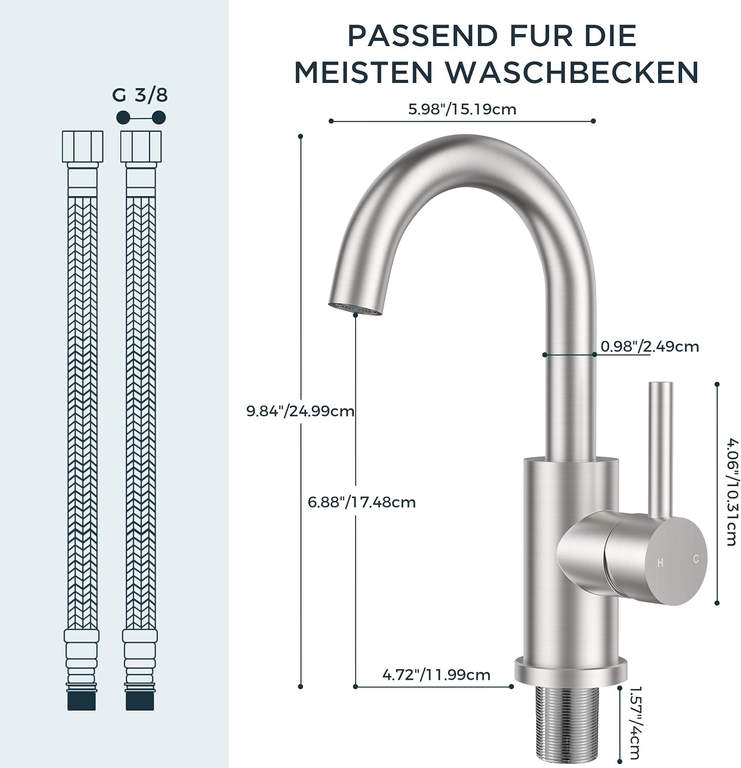 Detalle de FORIOUS Wasserhahn Bad 360° Edelstahl