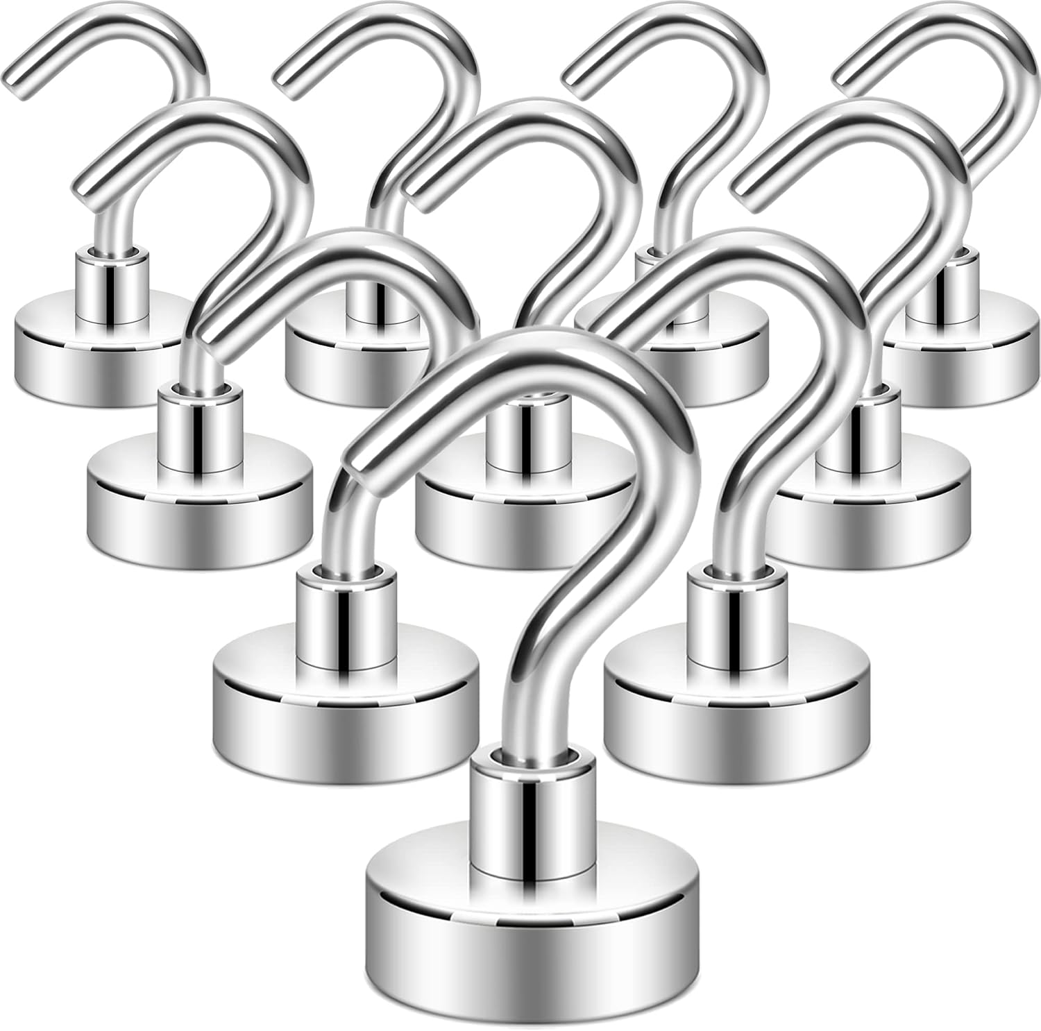 Detalle de Neosmuk NMH17x10Silver20250828CA Magnetic Hooks, Silver, 10-Pack, 30 lb