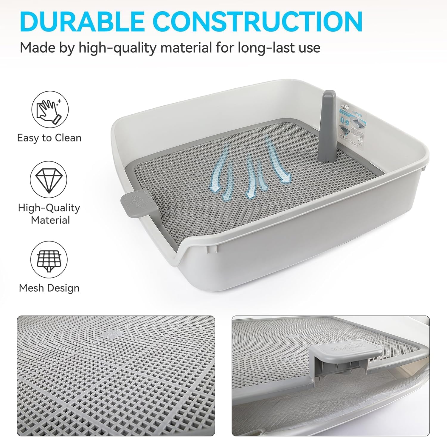 Thumbnail 6 de All For Paws Indoor Dog Potty Tray with Removable Post & Protection Wall (63 x 63 cm) – Large Mesh Grid Pee Pad Holder