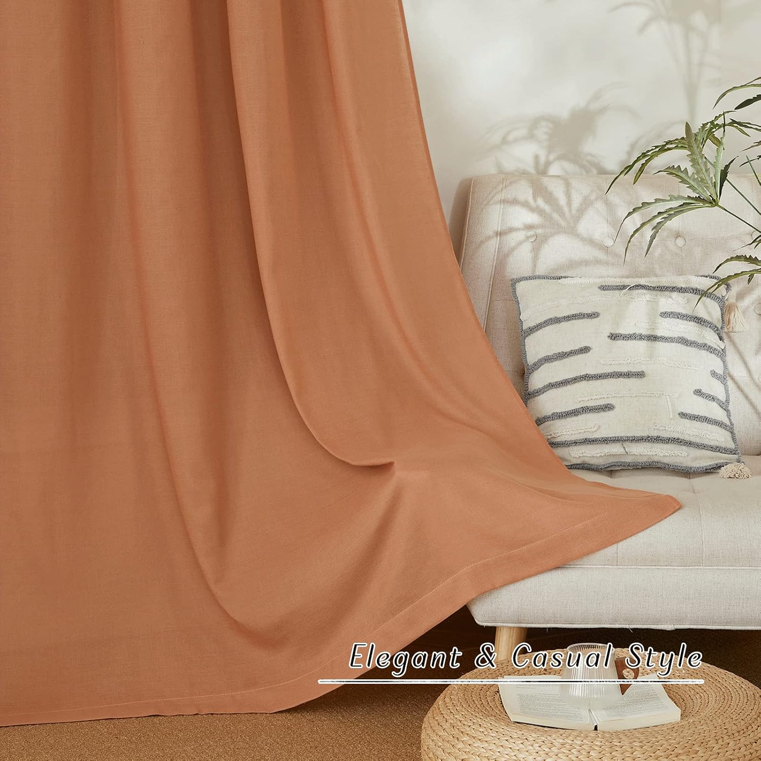 Thumbnail 6 de NICETOWN Linen Burnt Orange Semi Sheer Curtains (2 Panels) with Grommets, 55"W x 90"L