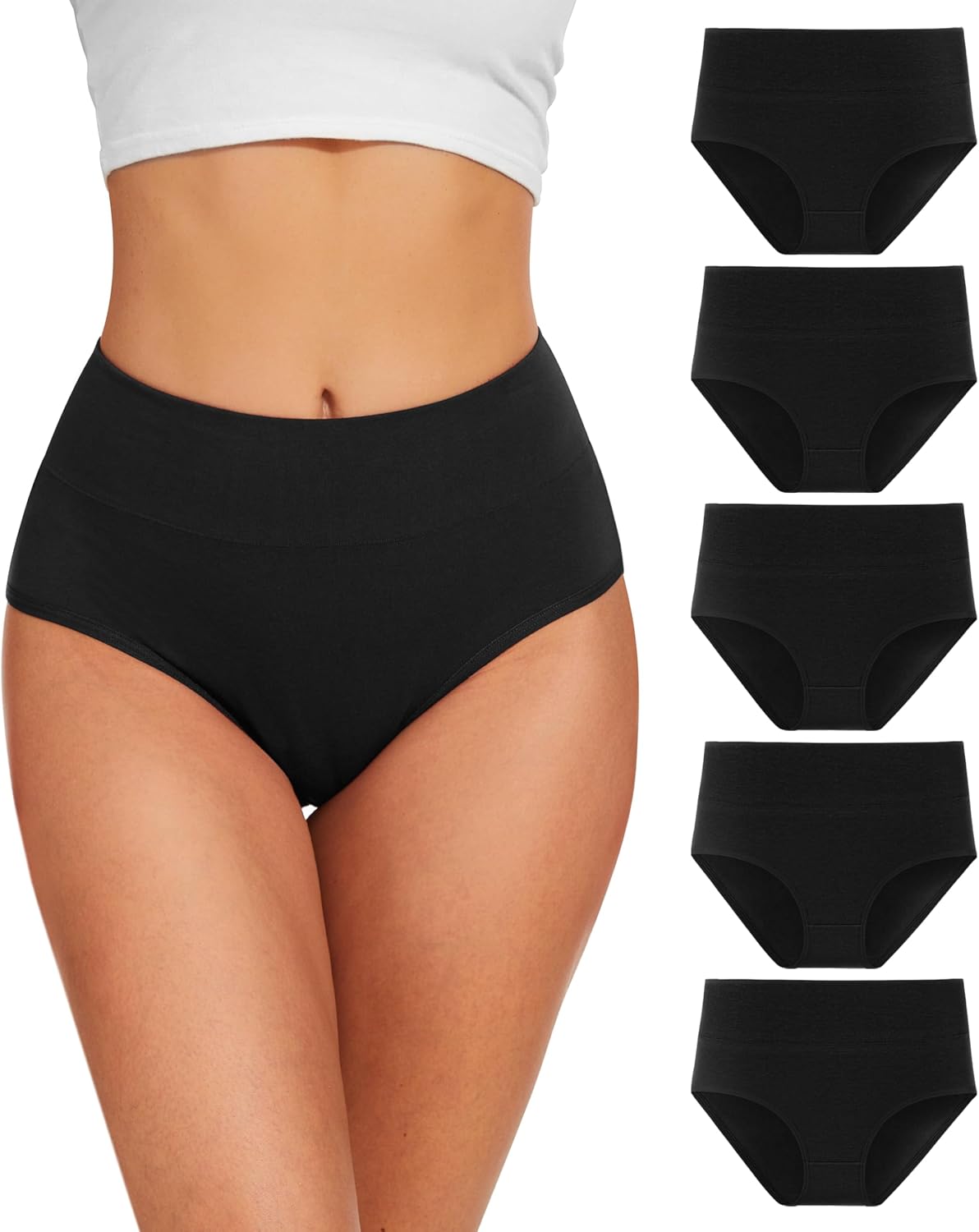 Detalle de YESWEL Damen Unterhosen 5er Pack – Baumwolle Hohe Taille, Hipster, atmungsaktiv (Gr. S-3XL)