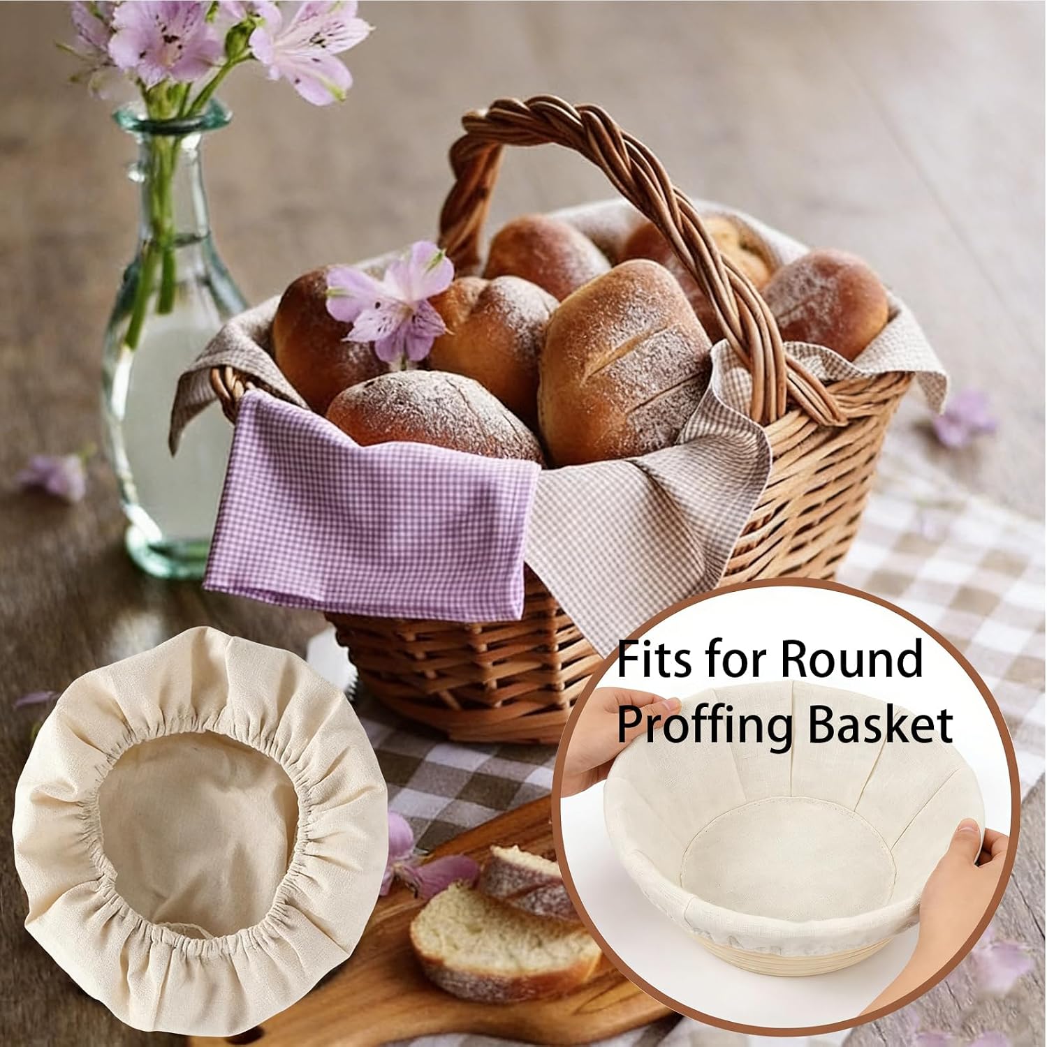 Detalle 1 de Gärkorb Brot Set – Rund 23 cm Silikon-Gärkorb, Teigmischer, Teigschaber, Brotmesser und Schablonen