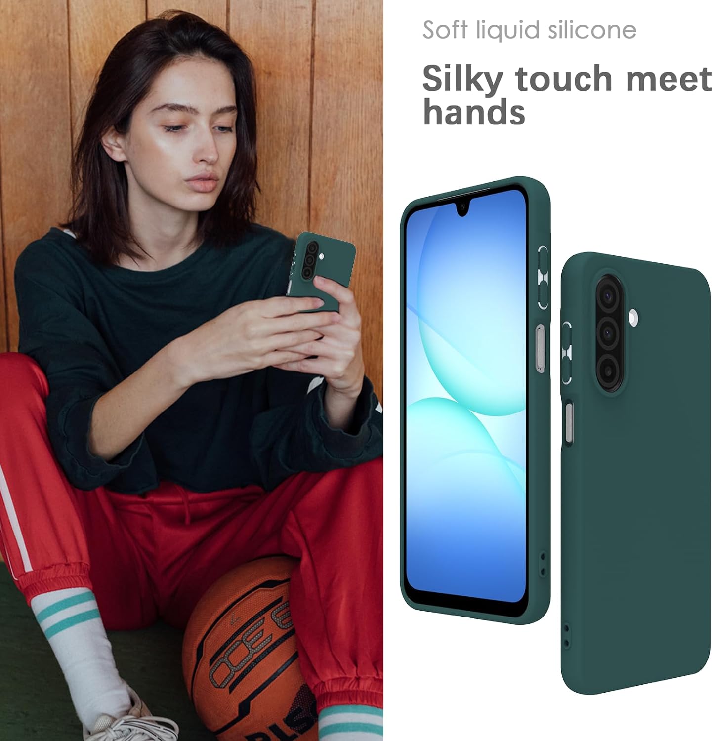 Detalle 2 de YATWIN Silicone Case for Samsung Galaxy A17 – Soft-Touch, Slim, Shockproof, Dark Green