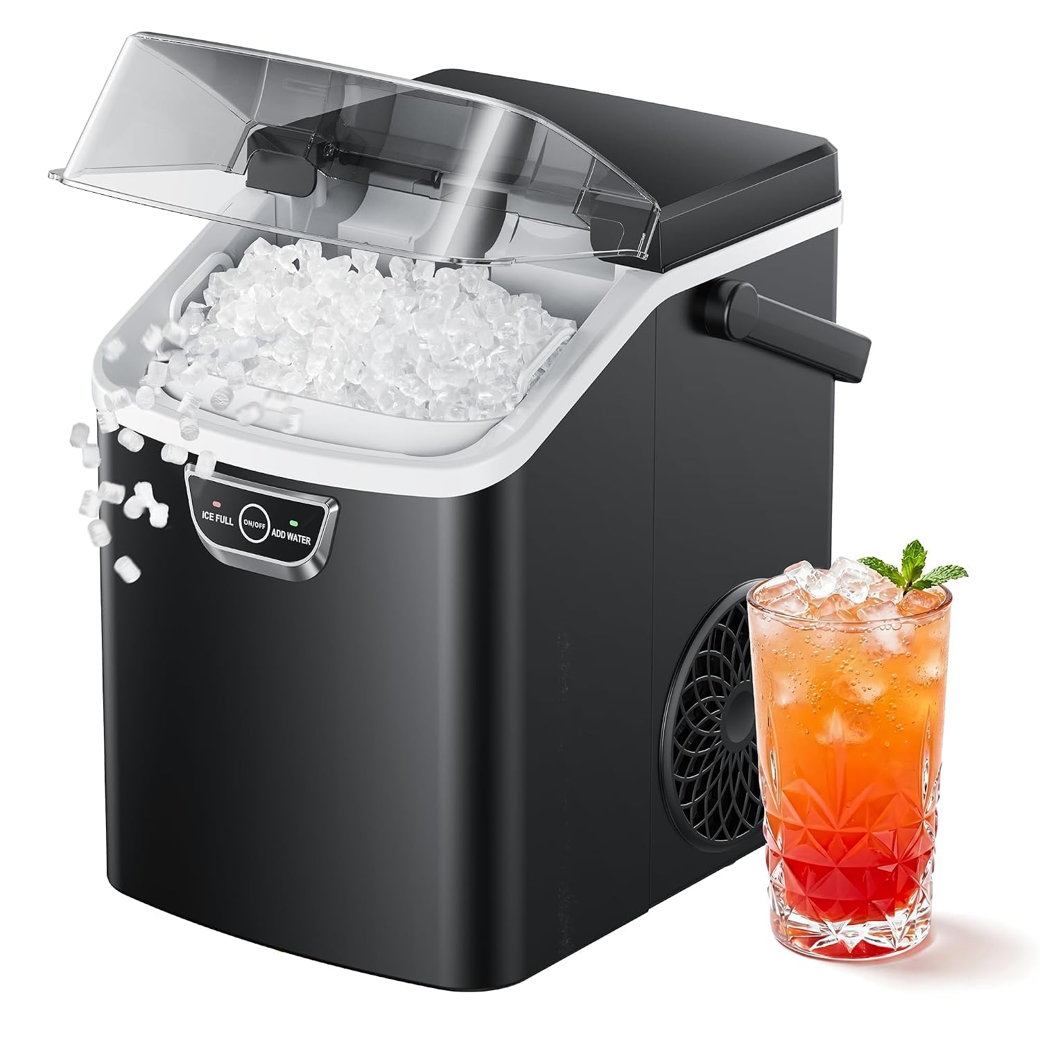 Detalle de EUHOMY IM047-VC Nugget Ice Maker with Handle, Self-Cleaning, Black