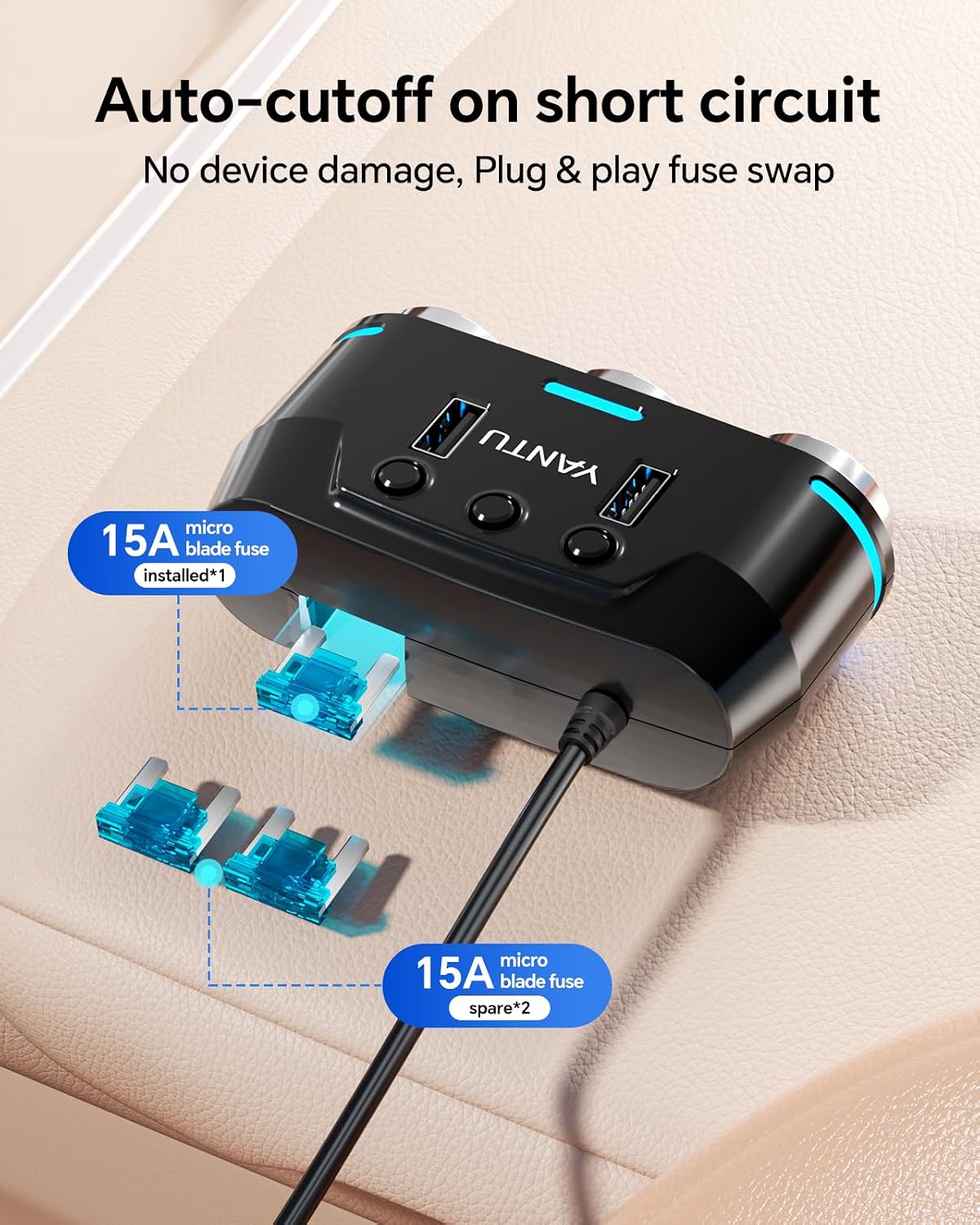 Thumbnail 6 de YANTU 150W car cigarette lighter splitter with USB ⚡