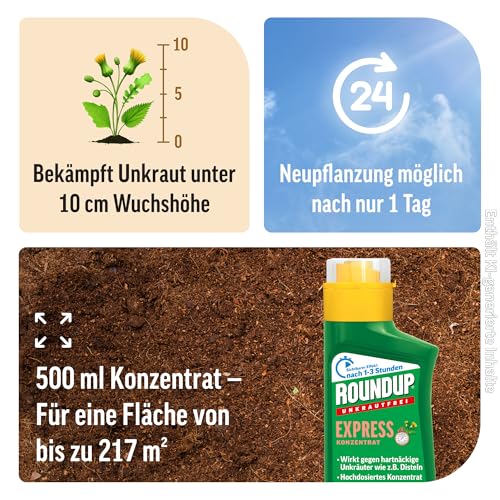 Detalle 2 de Roundup Unkrautfrei Express Konzentrat 500 ml – Gegen Unkraut in Ziergärten