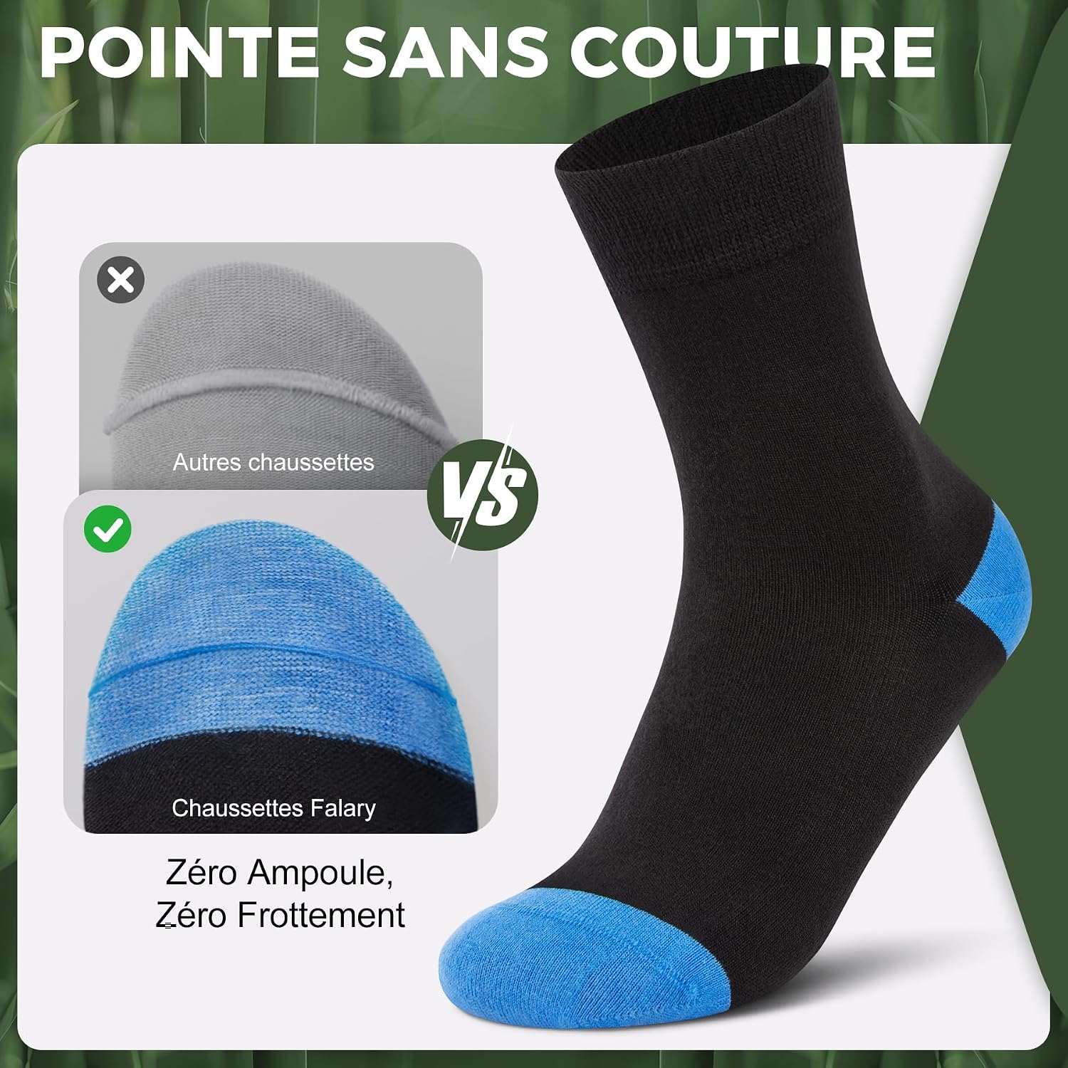 Detalle de FALARY Homme Chaussettes Bambou Anti-Transpiration et Anti-Odeur – Lot 6 (43-46) Multicolore, sans couture
